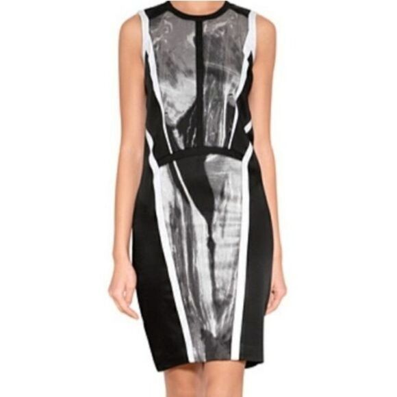 Helmut Lang Paneled Sheath Abstract Lined Round Neck Sleeveless Dress - Picture 3 of 13